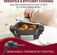 Elite Gourmet Non-Stick Electric 8 in x 8 in Skillet with Tempered Glass Vented Lid