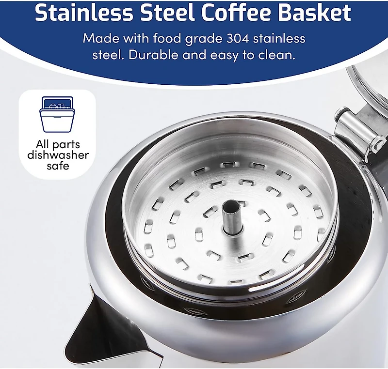 Elite Gourmet Stainless Steel Classic Stovetop 8-Cup Coffee and Tea Percolator