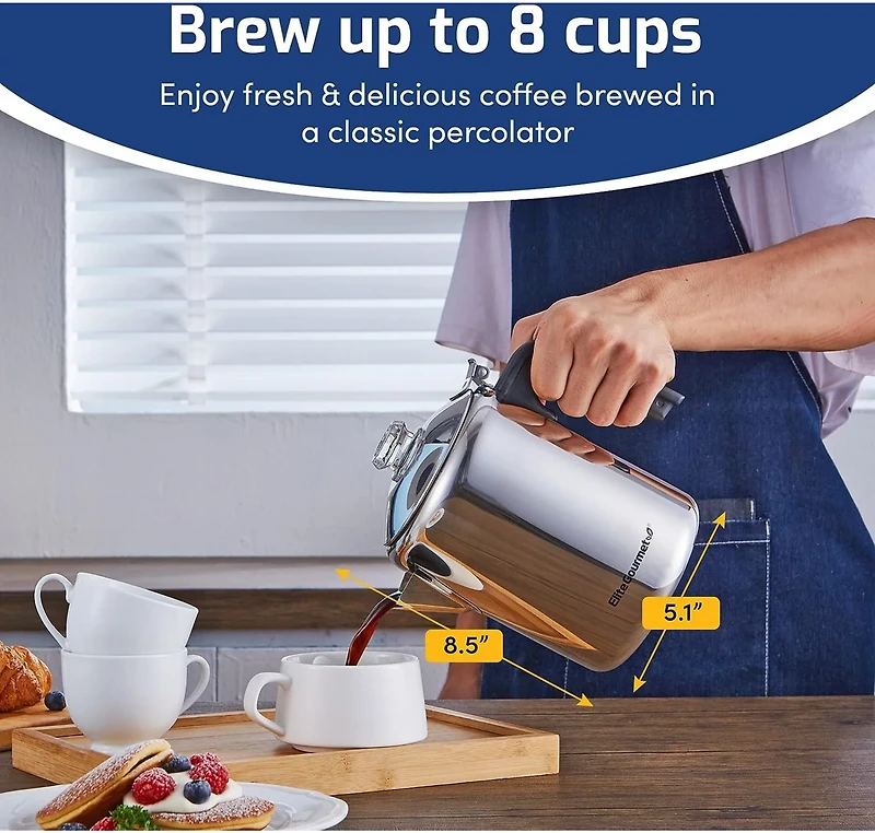 Elite Gourmet Stainless Steel Classic Stovetop 8-Cup Coffee and Tea Percolator