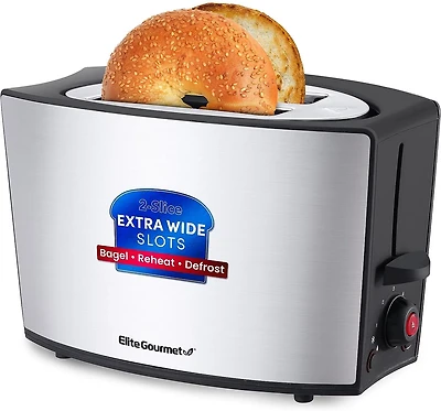 Elite Gourmet 2-Slice Stainless Steel Toaster with Bagel Function