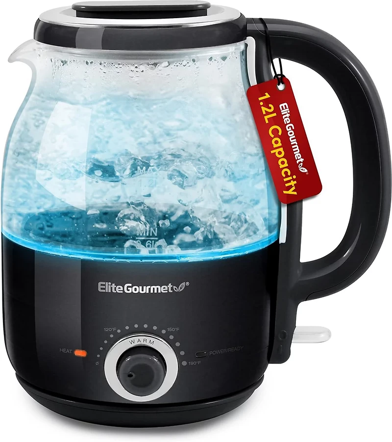 Elite Gourmet Adjustable Temperature Electric Honeypot 1.2 L Glass Kettle