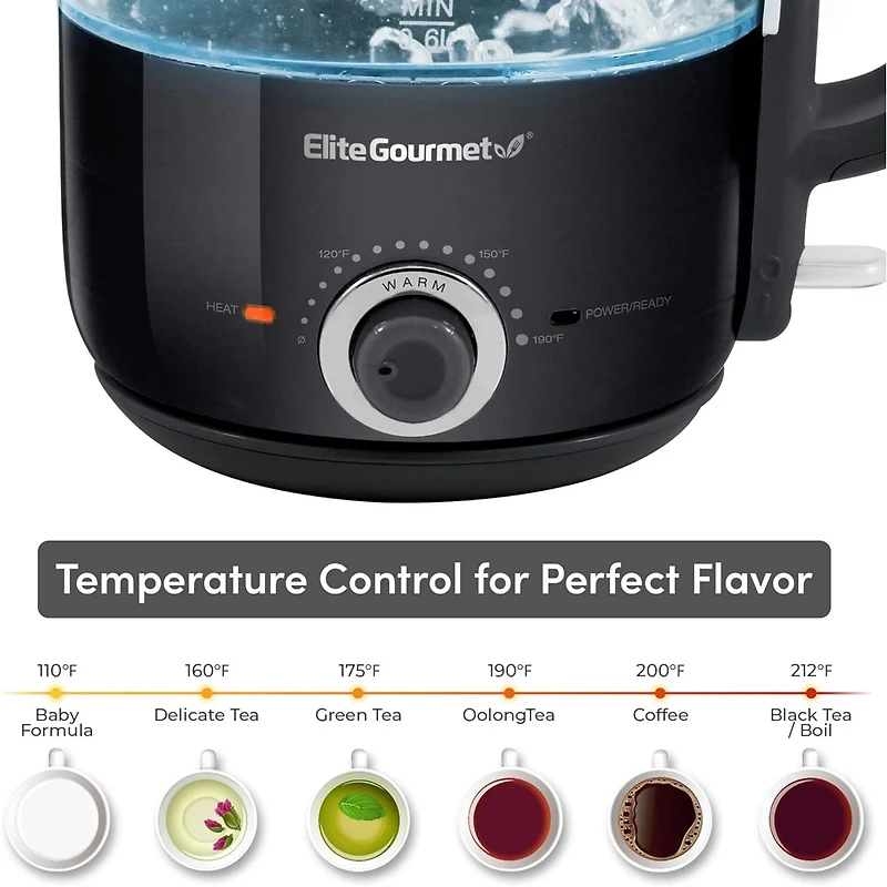Elite Gourmet Adjustable Temperature Electric Honeypot 1.2 L Glass Kettle