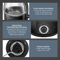 Elite Gourmet Adjustable Temperature Electric Honeypot 1.2 L Glass Kettle