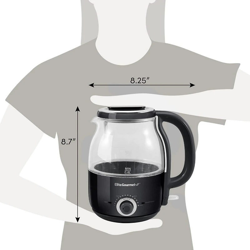 Elite Gourmet Adjustable Temperature Electric Honeypot 1.2 L Glass Kettle