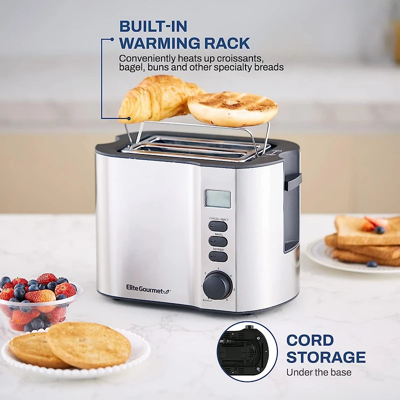 Elite Gourmet SS 2-Slice LCD Toaster With Bagel Function