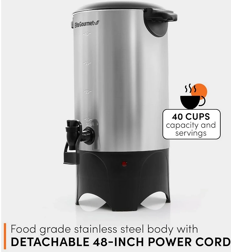 Elite Gourmet Stainless Steel 40-Cup Coffee Urn and Hot Water Dispenser