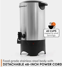 Elite Gourmet Stainless Steel 40-Cup Coffee Urn and Hot Water Dispenser