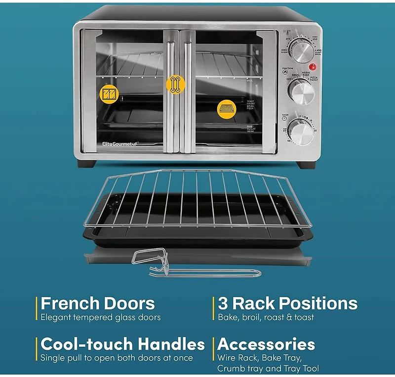 Elite Gourmet Double French Door Toaster Oven