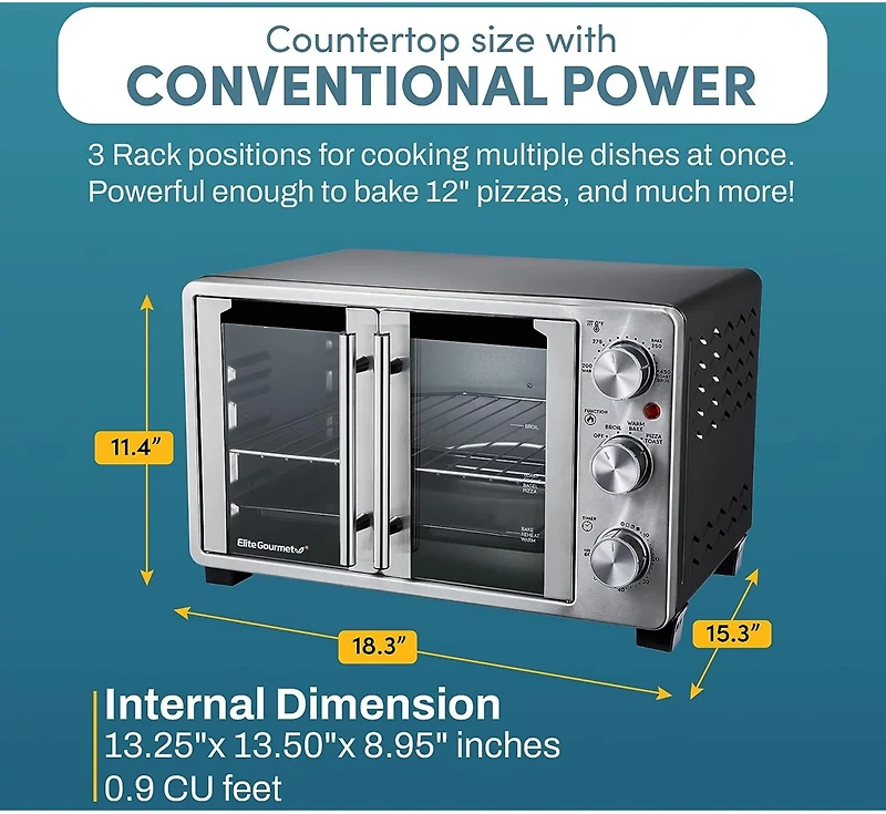 Elite Gourmet Double French Door Toaster Oven