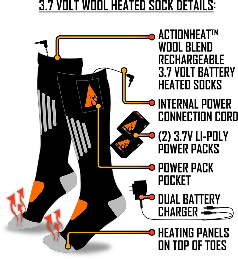 ActionHeat Wool 3.7V Rechargeable Heated Socks