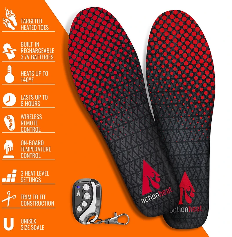 ActionHeat 3.7 Volt Rechargeable Heated Insoles with Remote