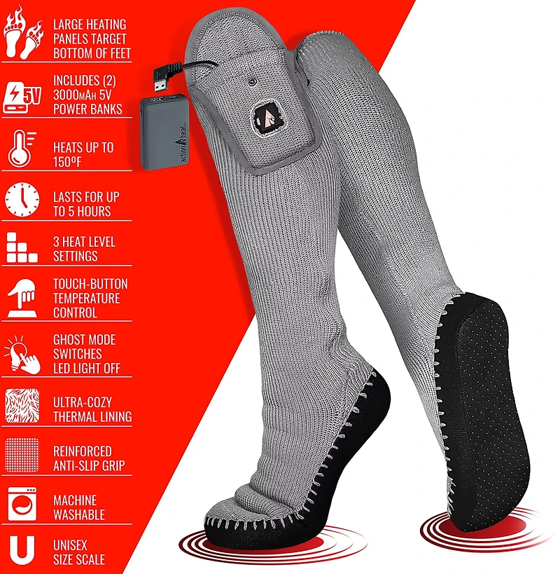 ActionHeat Adults' 5 Volt Battery-Heated House Slipper Socks