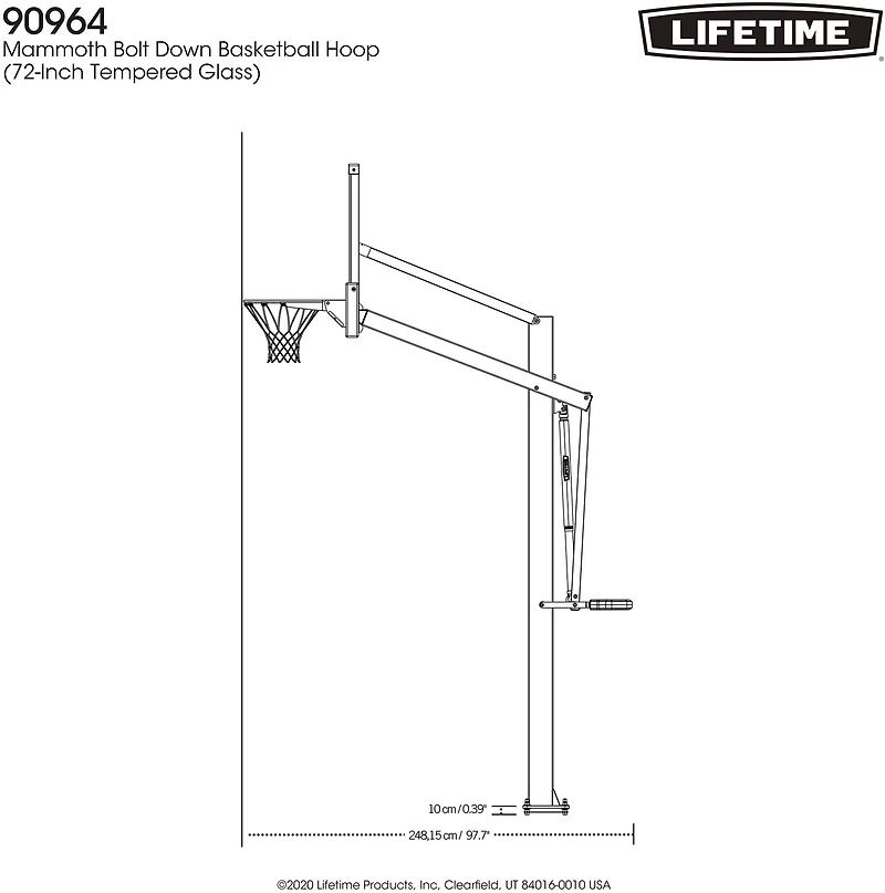 Lifetime Mammoth Bolt Down 72 in Glass Basketball Hoop