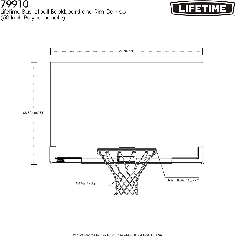 Lifetime Basketball 50 in Polycarbonate Backboard and Rim Combo