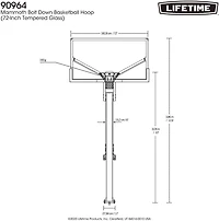 Lifetime Mammoth Bolt Down 72 in Glass Basketball Hoop