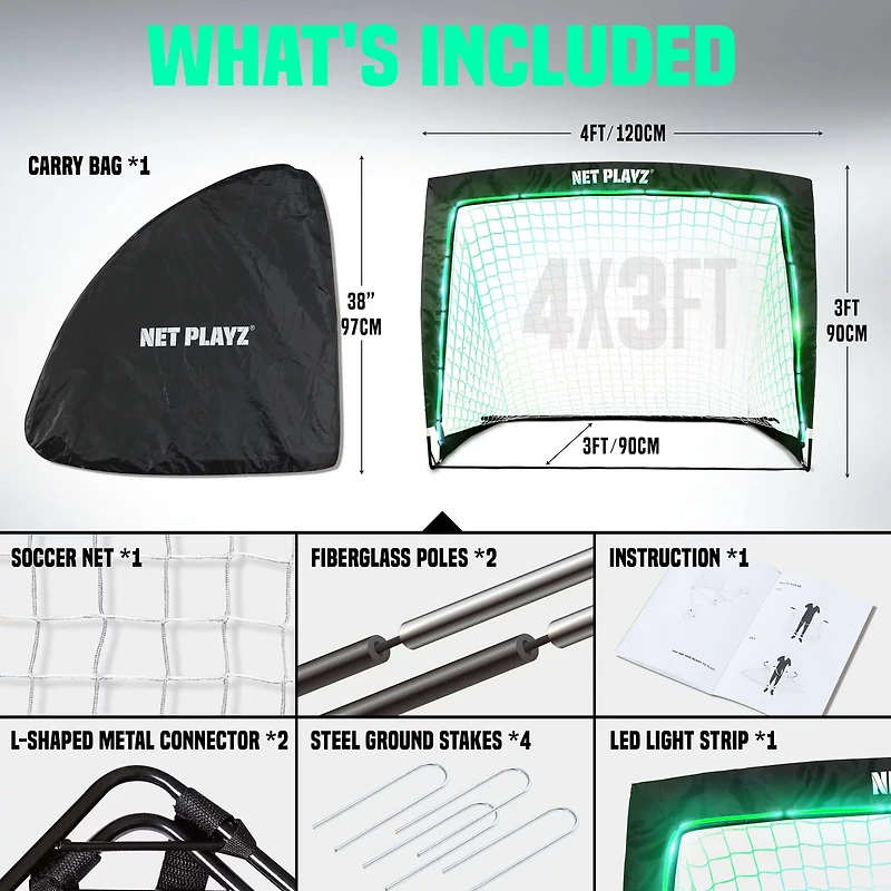 NetPlayz 4 ft x 3 ft x 3 ft Glow-in-the-Dark Portable Soccer Goal