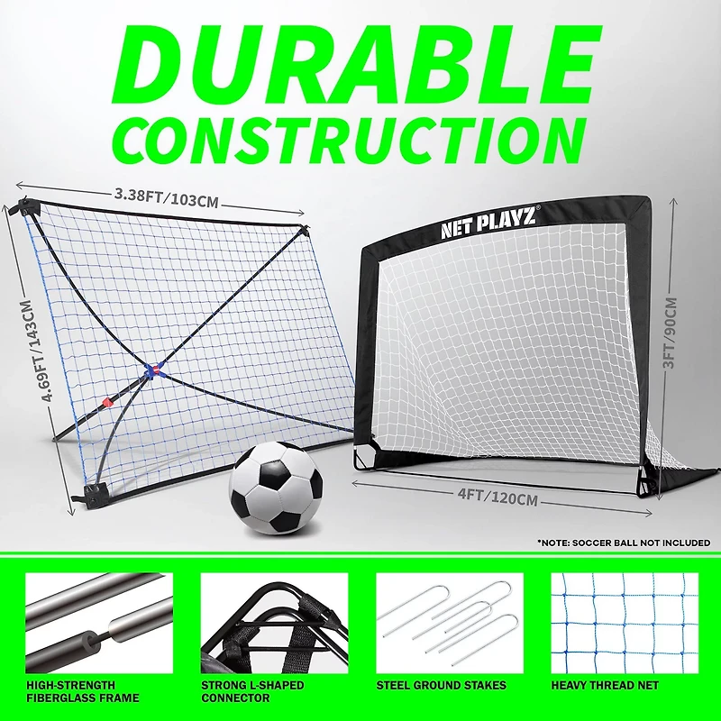 NetPlayz 4 ft x 3 ft Soccer Goal and Rebounder Net Set
