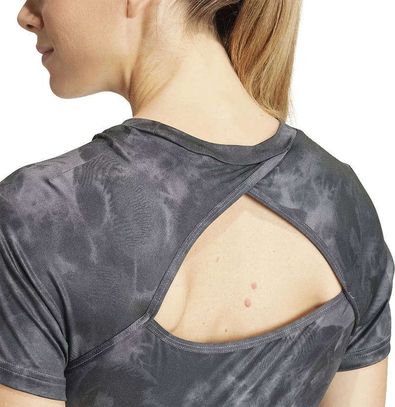 adidas Women's Train Essentials Allover Print Flower Tie-Dye T-shirt