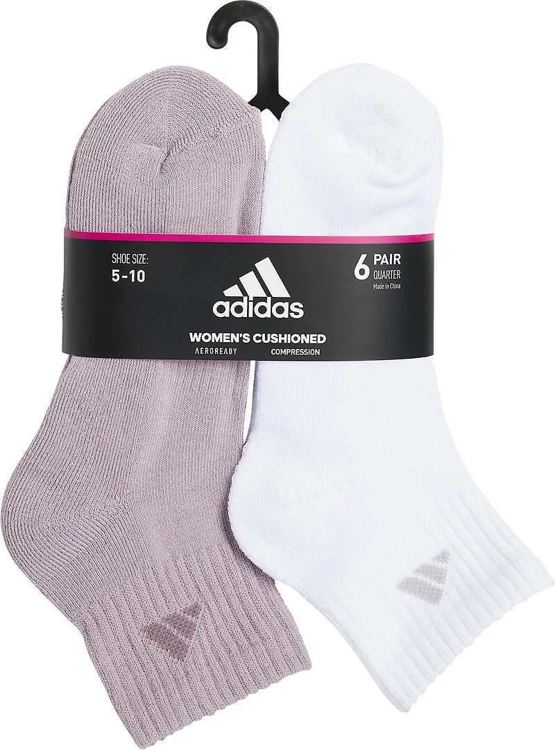 adidas Women's Athletic Cushioned Quarter-Length Socks 6-Pack