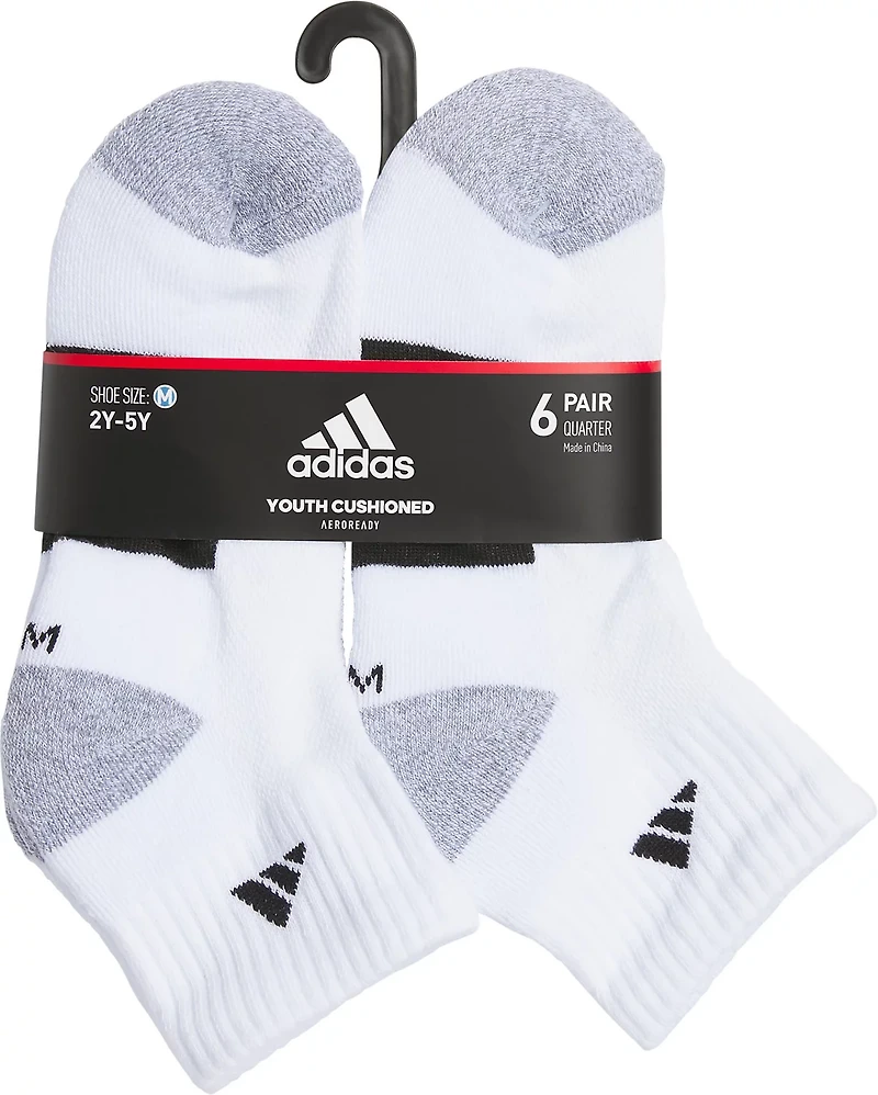 adidas Youth Cushioned Quarter Socks 6 Pack
