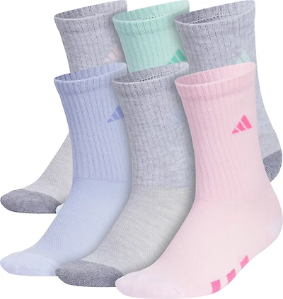 adidas Girls' Cushioned Crew Socks 6 Pack