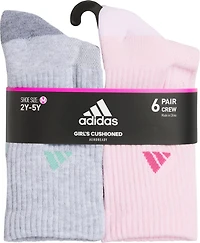 adidas Girls' Cushioned Crew Socks 6 Pack