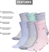 adidas Girls' Cushioned Crew Socks 6 Pack