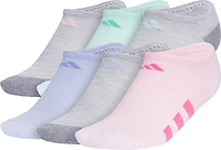 adidas Girls' Cushioned No Show Socks 6 Pack