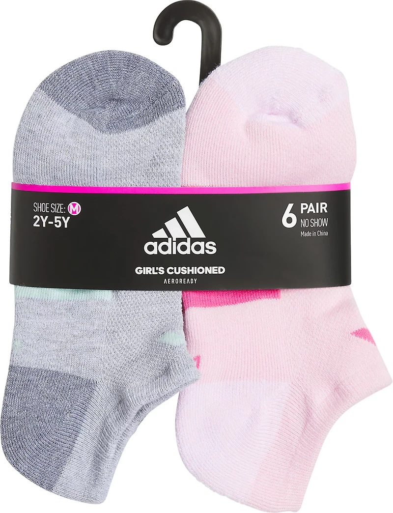 adidas Girls' Cushioned No Show Socks 6 Pack