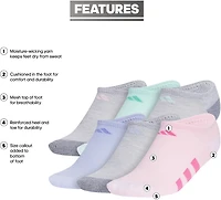 adidas Girls' Cushioned No Show Socks 6 Pack
