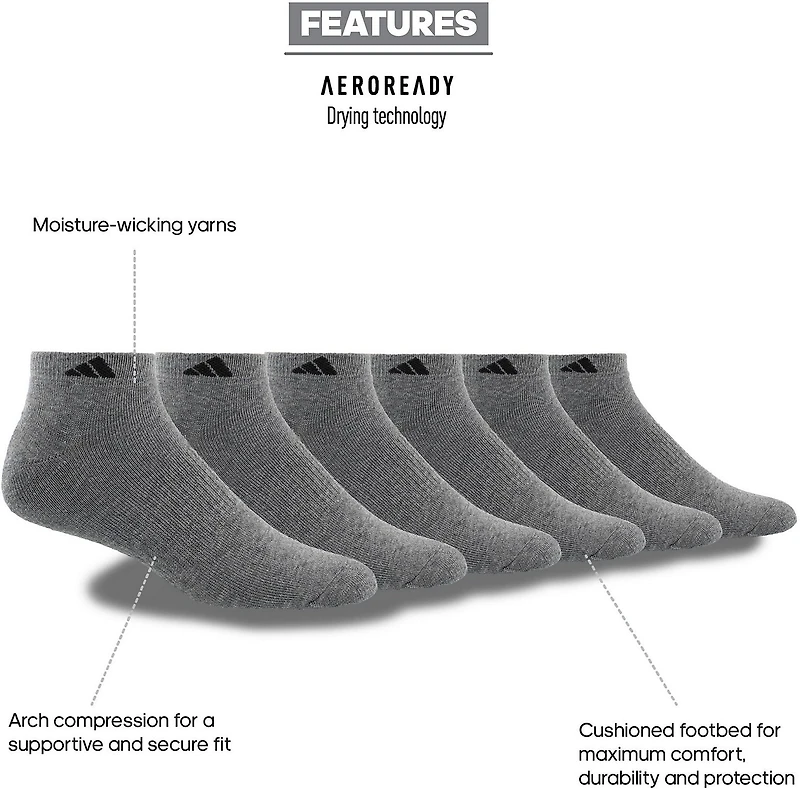 adidas Men's Large Athletic Low-Cut Socks 6 Pack