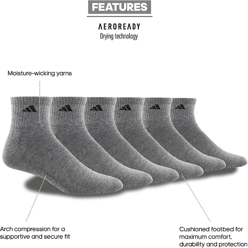 adidas Men's Large Athletic Quarter Socks 6 Pack