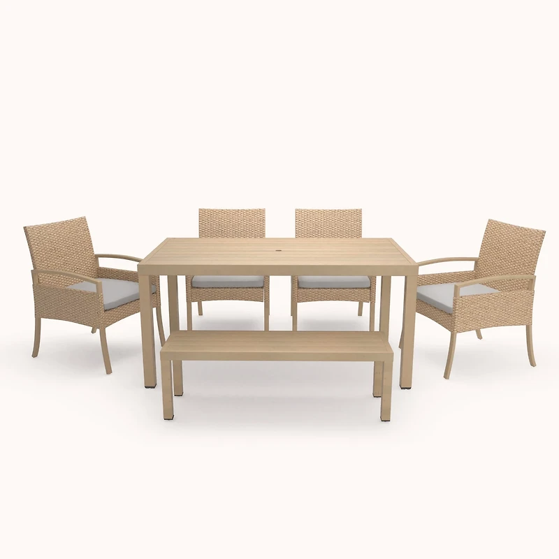 Mosaic 6 Piece Dining Set with Wicker and Faux Wood
