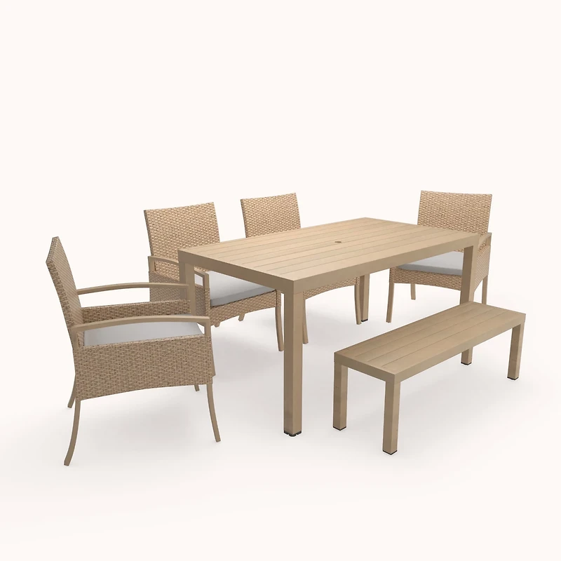 Mosaic 6 Piece Dining Set with Wicker and Faux Wood