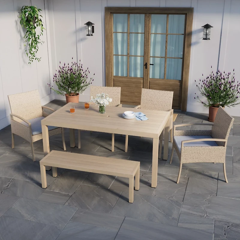 Mosaic 6 Piece Dining Set with Wicker and Faux Wood