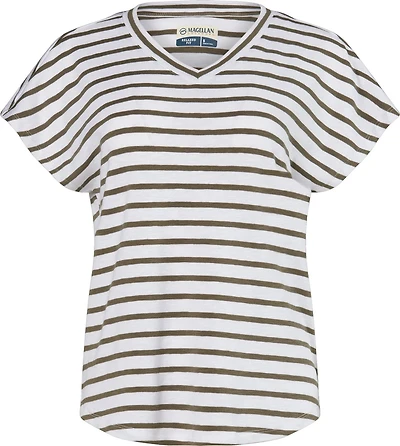 Magellan Outdoors Women's Pecos Ridge Stripe Short Sleeve V-neck Shirt