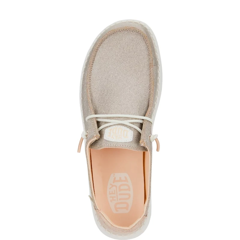 HEYDUDE Women's Wendy Metallic Sparkles Rose Slip-On Shoes