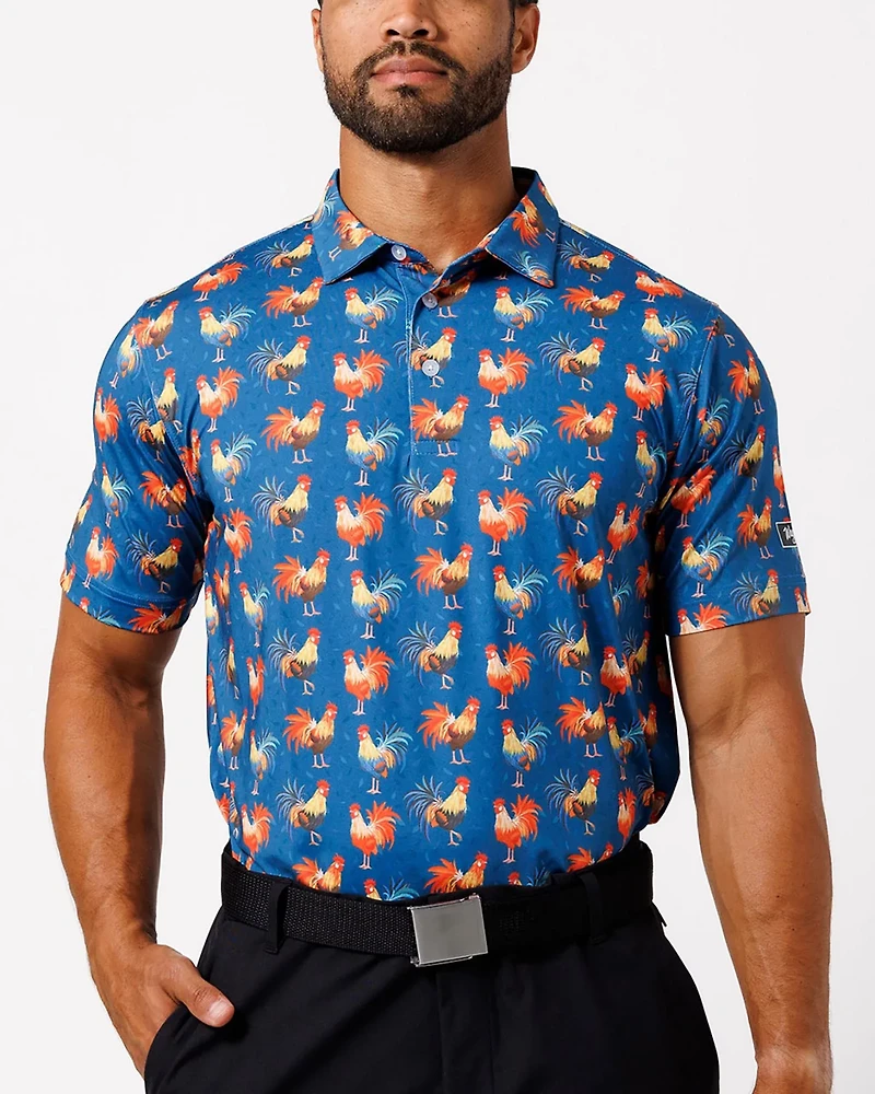Waggle Golf Men's Cocky Rooster Short Sleeve Polo Shirt