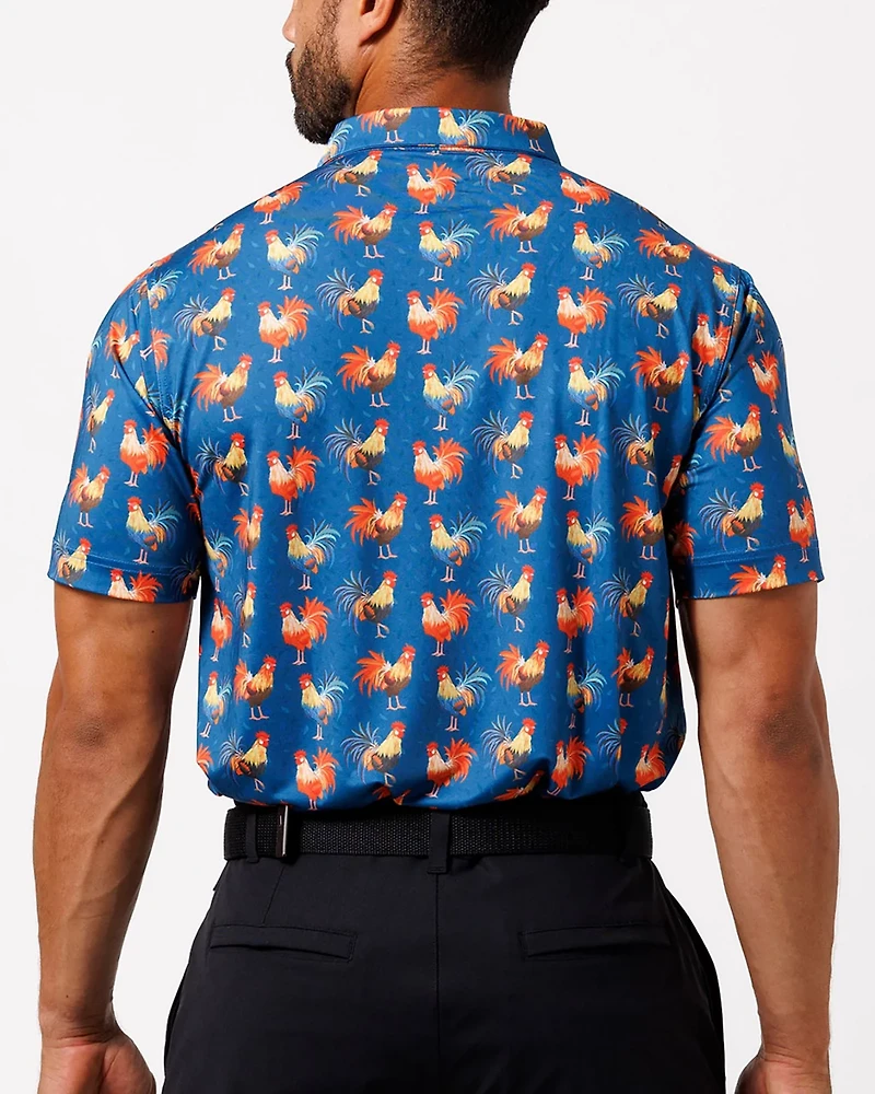 Waggle Golf Men's Cocky Rooster Short Sleeve Polo Shirt