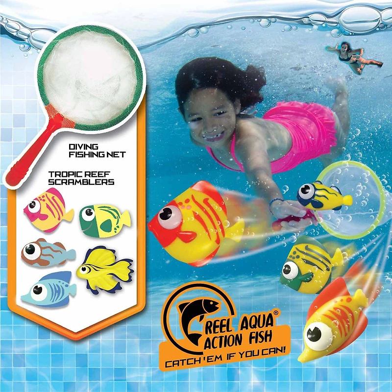 Prime Time Toys Splash Bombs Tropical Reef Scrambling Diving Fish Net Set Pool Game