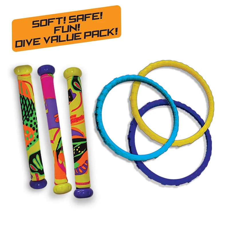 Prime Time Toys Splash Bombs Dizzy Dive Power Rings and Dive Sticks Set 6-Pack