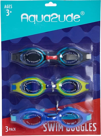 Aqua2ude Boys' Color Swim Goggles 3-Pack