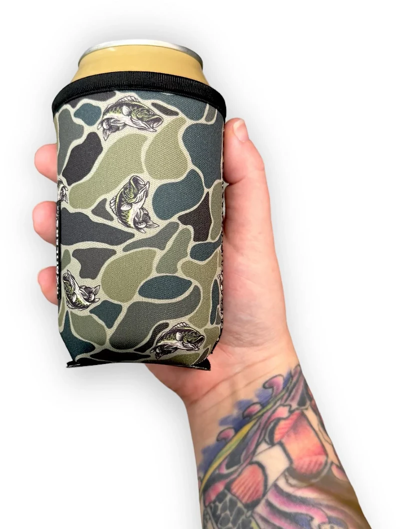 Lit Handlers Fish Camo 12 oz Stubby Can Cooler Sleeve