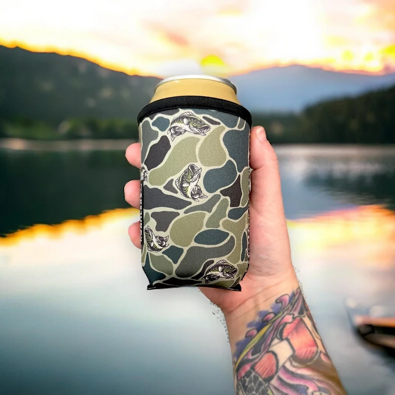 Lit Handlers Fish Camo 12 oz Stubby Can Cooler Sleeve