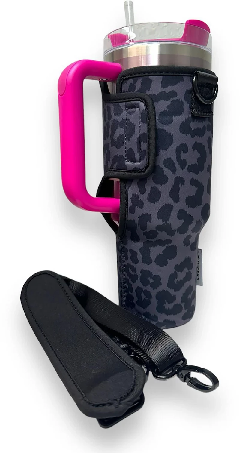Lit Handlers Leopard 40 oz Handled Tumbler Carrying Sleeve