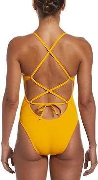 Nike Women's HydraStrong Solid Lace Up Tie Back 1-Piece Swimsuit