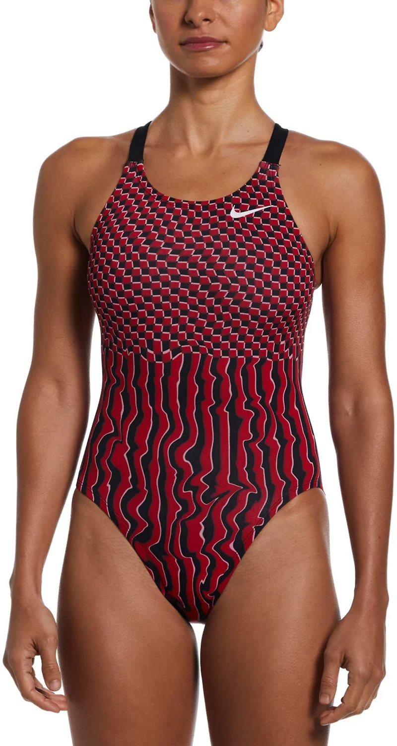 Nike Women's HydraStrong Drippy Check Fastback One Piece Swimsuit