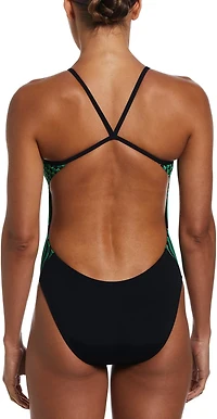 Nike Women's HydraStrong Drippy Check Cutout One Piece Swimsuit