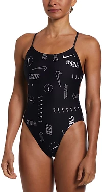Nike Women's HydraStrong Multi Print Lace-Up Tie Back One Piece Swimsuit