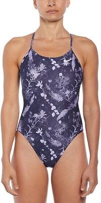 Nike Women's HydraStrong Multi Print Lace-Up Tie Back One Piece Swimsuit